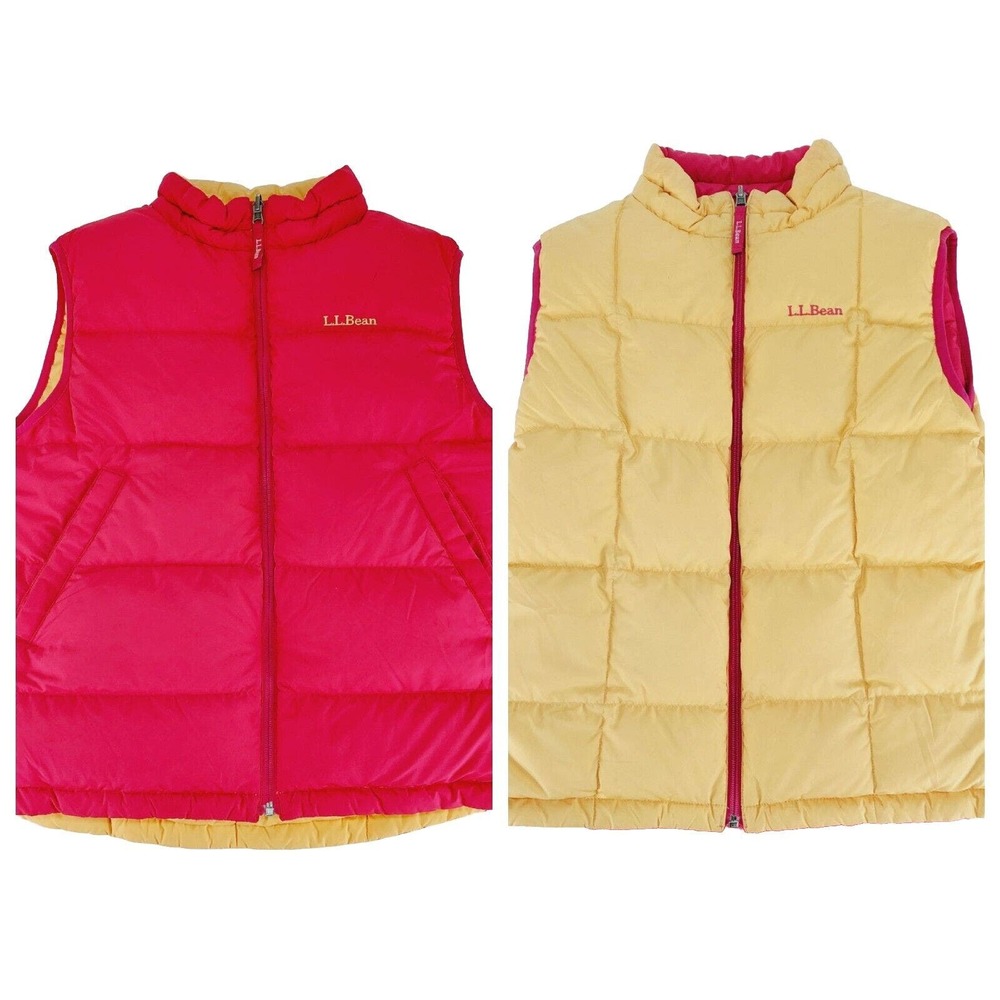 LL Bean Womens Goose Down Puffer Vest Reversible Full Zip Size Small Pink Orange